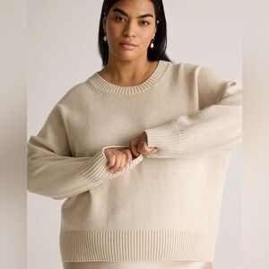 100% Organic Cotton Boyfriend Crew Sweater - Quince - Speckled Beige - Large